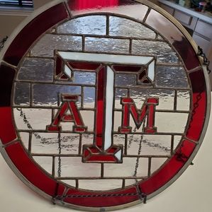 Texas A&M Round Stained Glass Panel